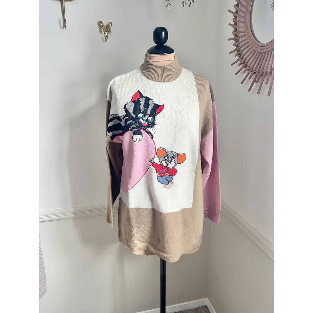 Vintage Made In Italy Cat And Mouse Heart‎ Sweater Wool